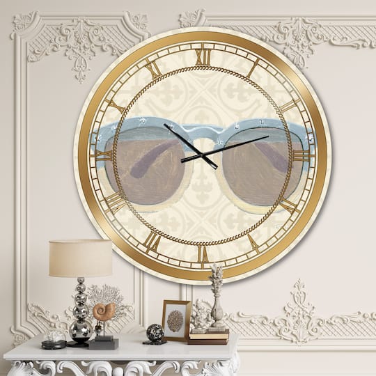 Designart 'Glam Cosmetics Blue Sun Glasses Glam Wall Clock